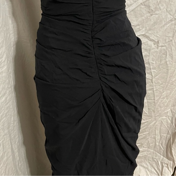 Badgley Mischka Collection black silk strapless ruched side sequin fitted dress - Picture 10 of 13